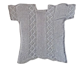 1920s Crochet Flapper Blouse, Pearly Gray Cotton Lace, Size M