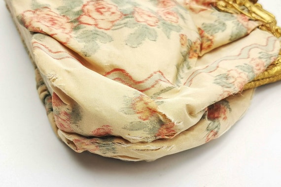 ANTIQUE chiné Silk Purse, garland of pink ROSES c… - image 8