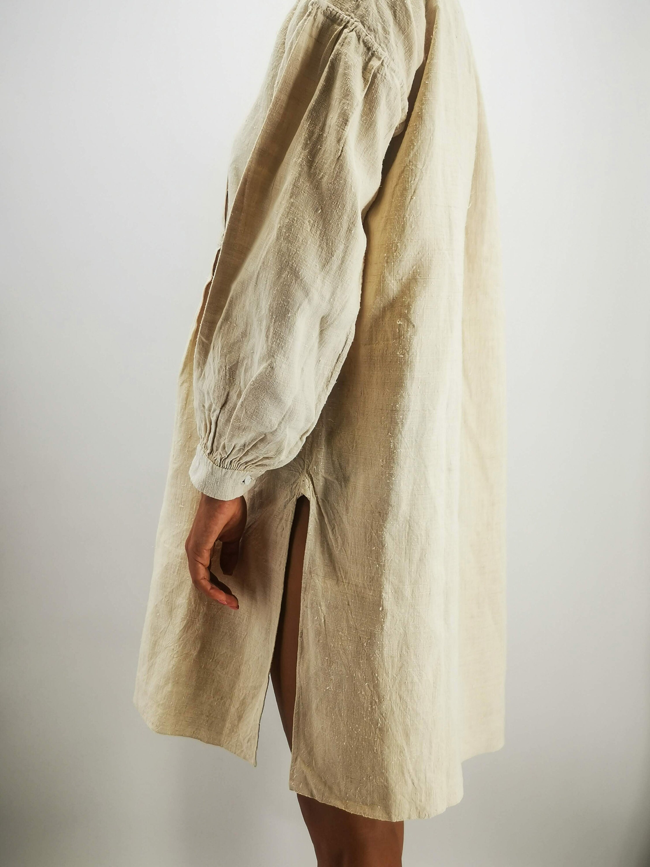 Antique French Worker Shirt, Peasant Natural Homespun Linen Antique French Worker Shirt, Peasant Natural Homespun Linen