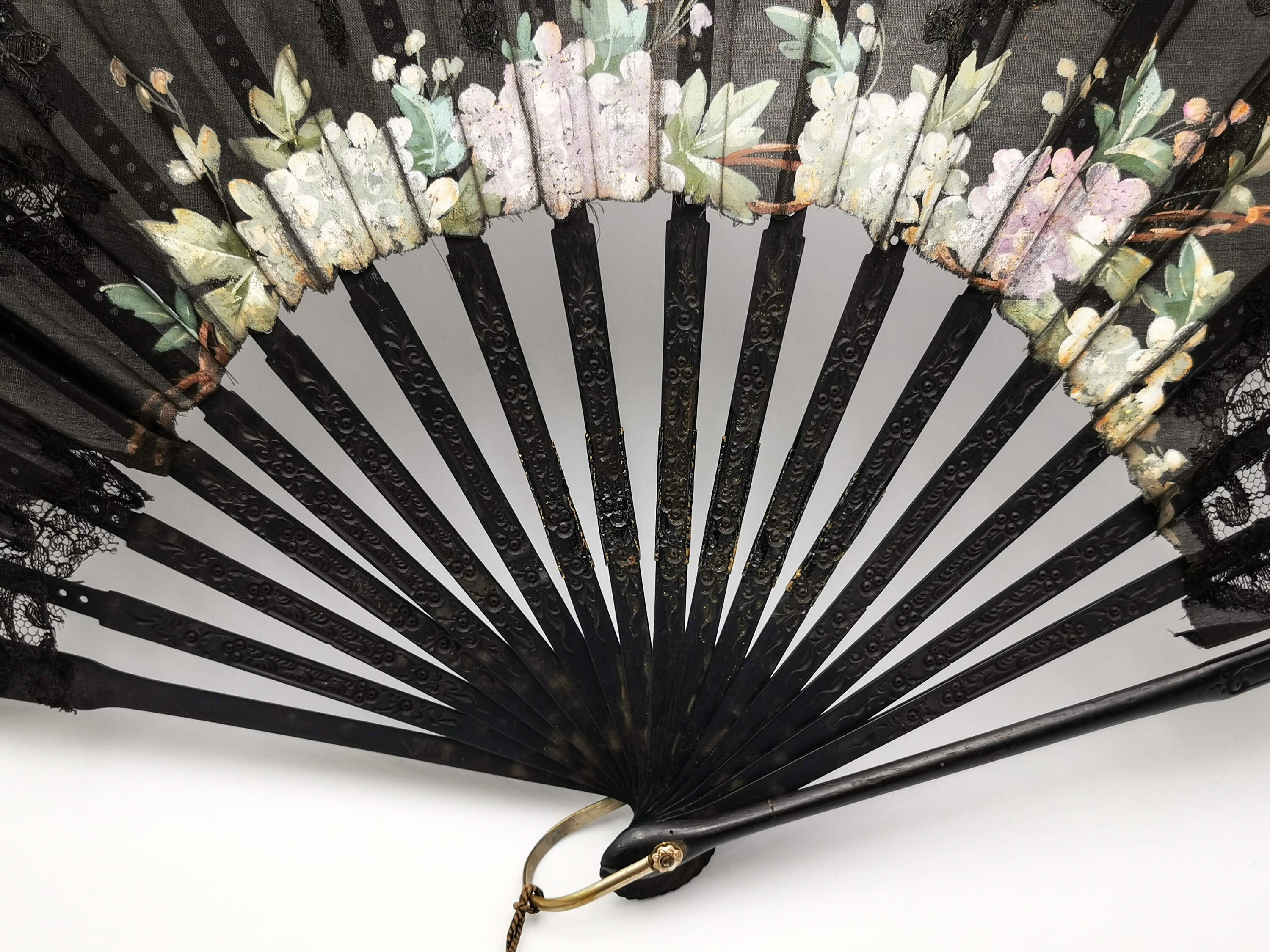 クロモス　扇　アンティーク　ファン　フランス　ヴィクトリアン フランス アンティーク 扇子 マザーオブパール シルク (1800年代