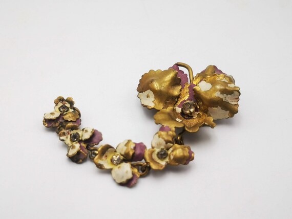 Antique French brooch, dangling pansies brooch, e… - image 9