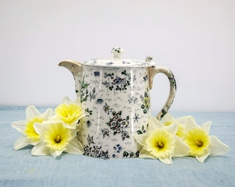 Antique French Ironstone Jug, Wildflower Transferware, Digoin Sarreguemines