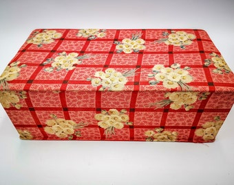 Antique French Fabric Box, Pink Boudoir Decor, Daisy Textile, 1930s