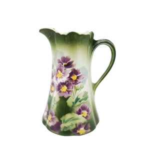 Vintage French Ceramic Pitcher with Purple Floral Design, K.G. Luneville, Primevére Pattern