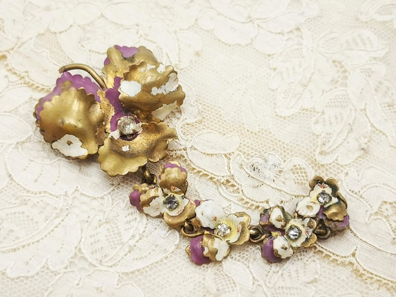 Antique French brooch, dangling pansies brooch, e… - image 1