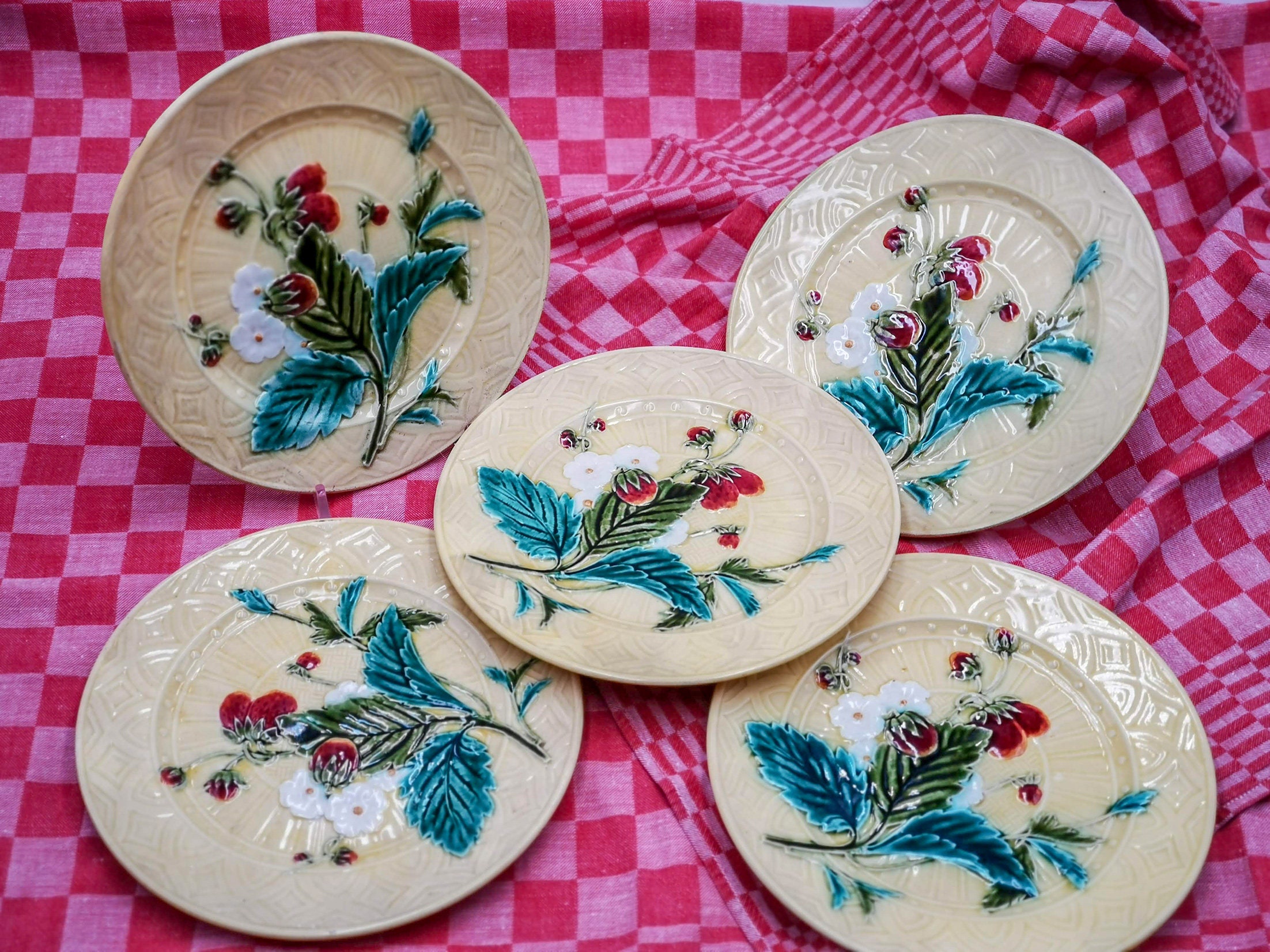 Vintage French majolica plate raised design of strawberries | Etsy