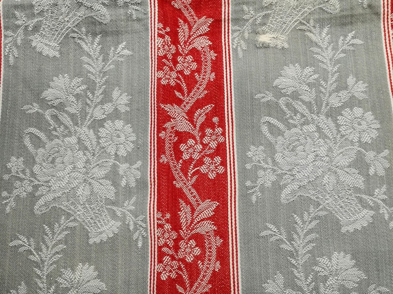 Antique French Mattress Ticking Fabric Red & Grey Napoleon III Etsy
