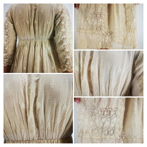 Antique French beige dress, late Edwardian era af… - image 8