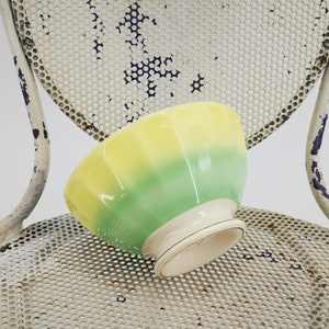 Vintage French Ceramic Café au Lait Bowl, Collectible Yellow and Green Gradient Design, Sarreguemines