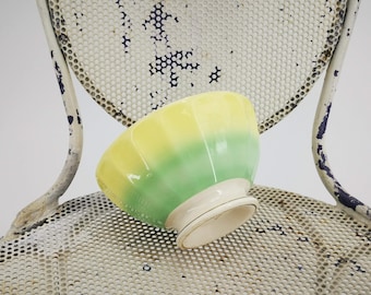 Bol à café au lait vintage en céramique, France, collection dégradé jaune et vert, Sarreguemines