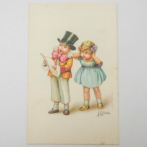 Cartoline antiche con coppie di bambini, cartoline d'epoca illustratore Collino, cartoline vintage da collezione epoca aani '30, Collino immagine 4
