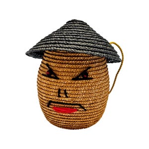 Vintage straw novelty purse with embroidered facial features
