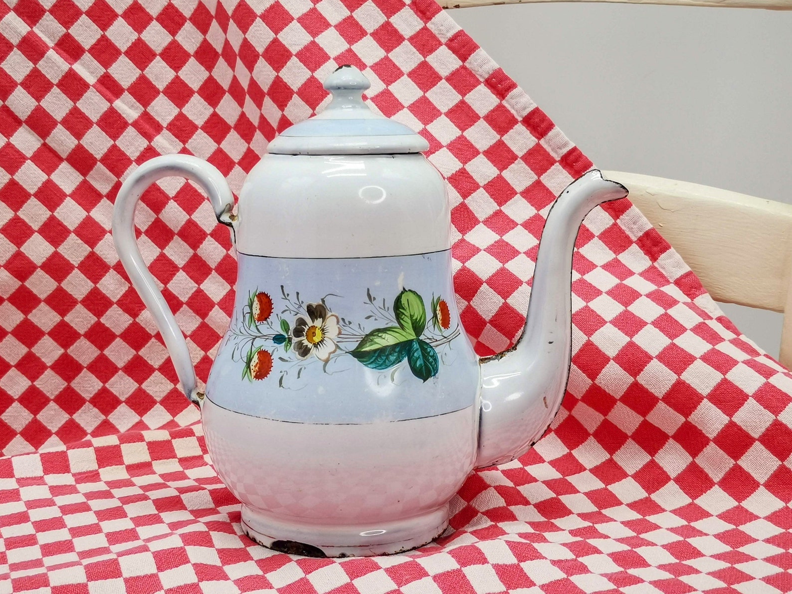 Antique Enamel Coffee Pot Small Coffee Pot 16 Cm Tall Hand Etsy