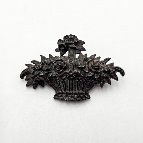 Antique French Mourning Brooch Gutta-Percha Roses… - image 7