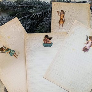 Lotto di 4 lettere per Babbo Natale, carta da lettere antica per lettere a Gesù Bambino, letterine antiche Babbo Natale con angeli Lotto n.1