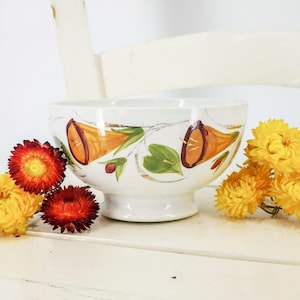 Antique French cafè au lait bowl hand painted trumpet flowers, Saint Amand, antique French ceramic bowl, collectable cafè au lait bowl