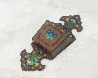 Antique French Tin Match Holder, Art Nouveau Kitchen Decor