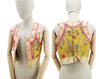 Chaleco antiguo de brocado de seda, encaje metálico, ropa étnica