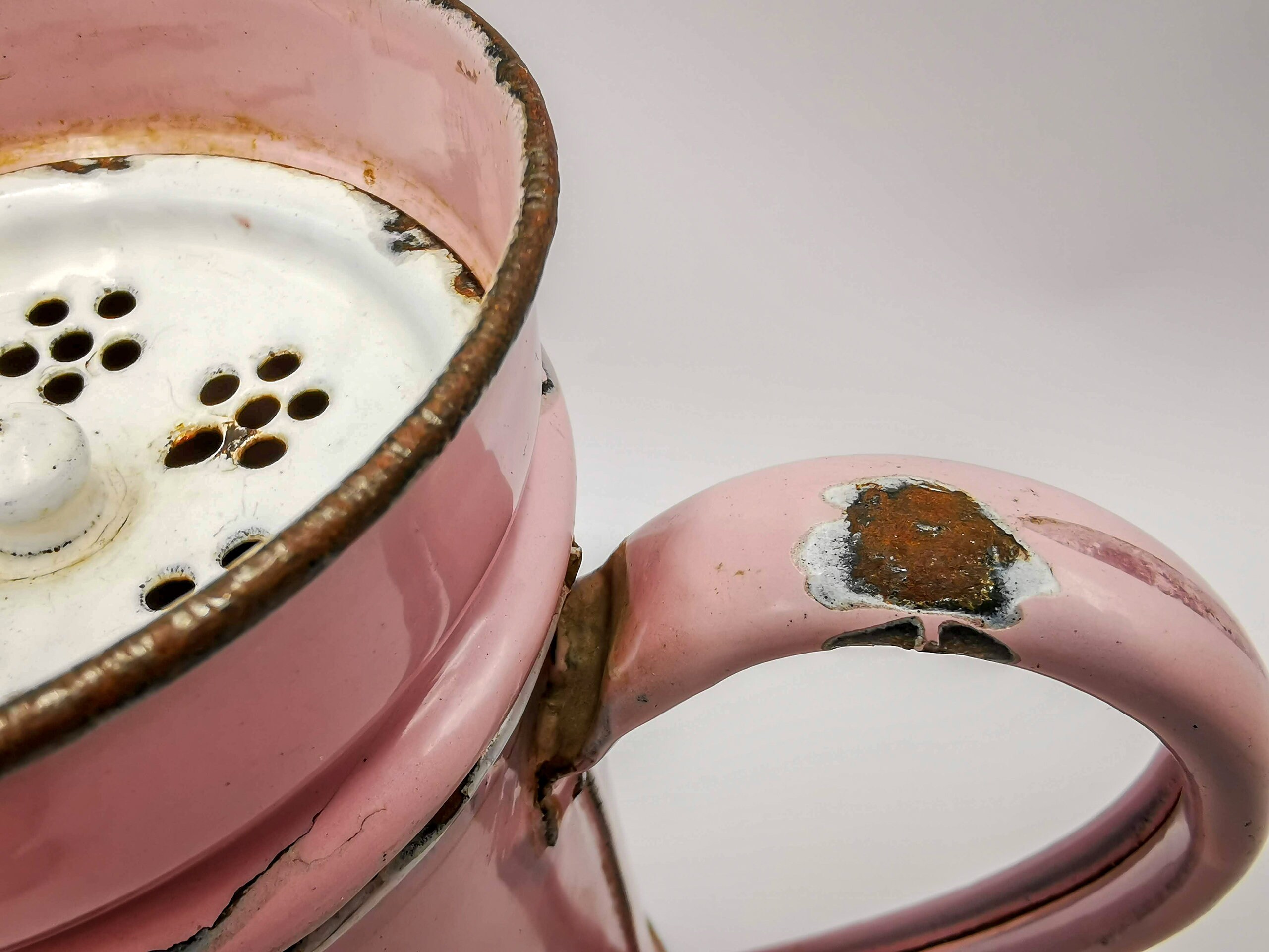 Antique French Enamel Coffee Pot, Pink Violets, Japy Style, 1900s