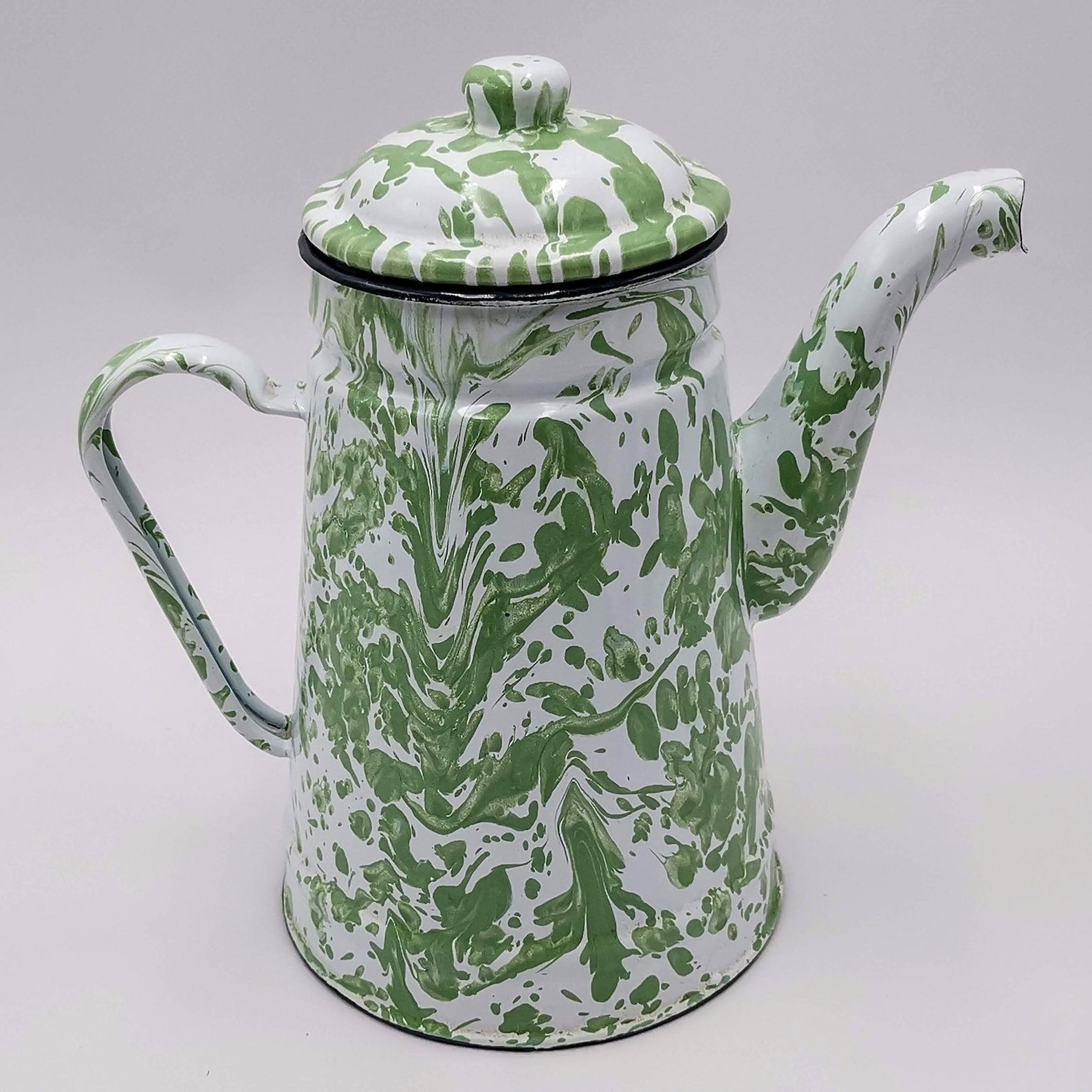 Antique Enamel French Coffee Pot Light Green Marbled Effect Etsy
