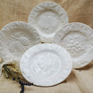 Vintage French White Majolica Plates Raised Design of Fruits - Etsy