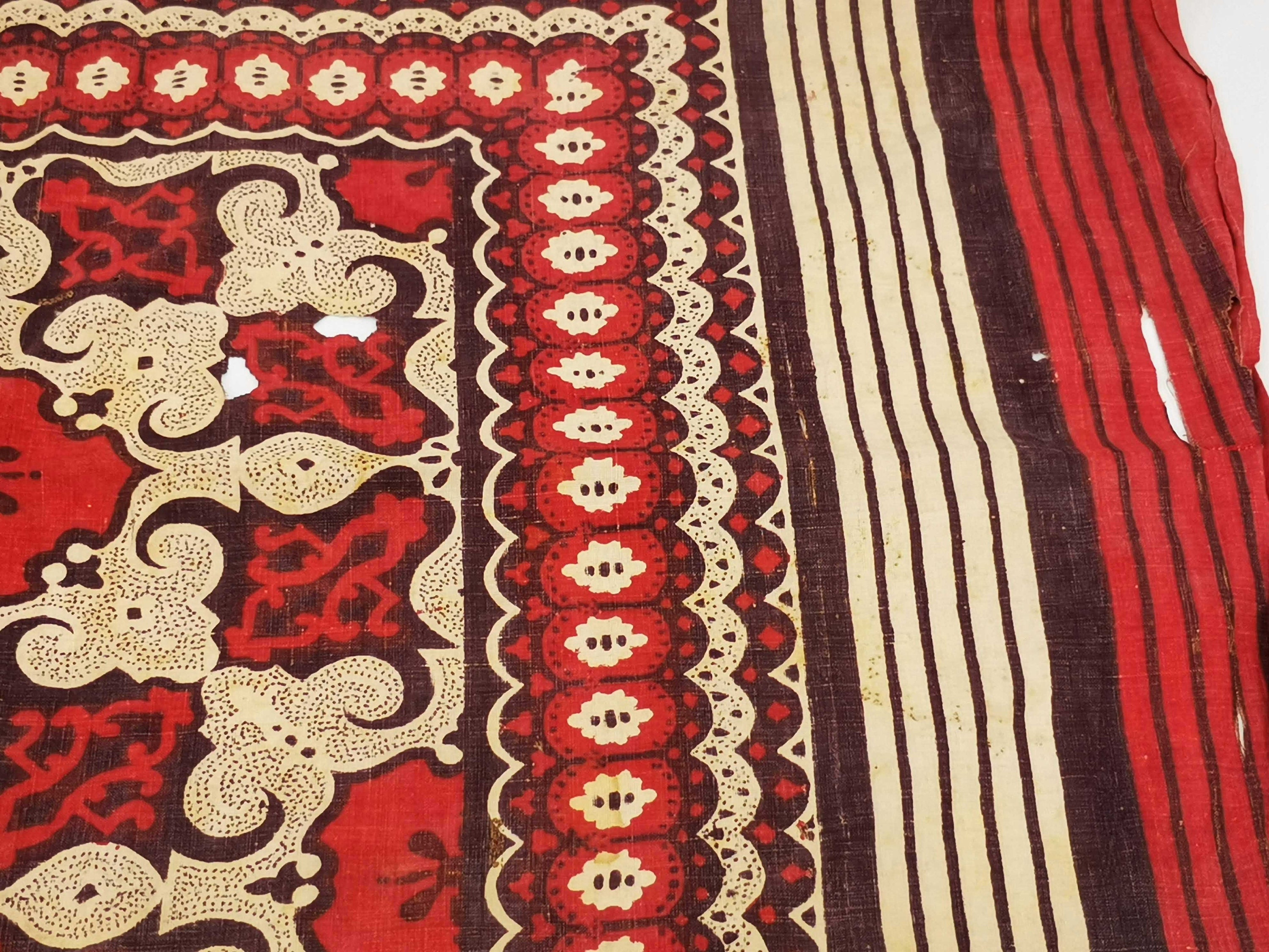 小物 Mid-Century French Cotton Scarf Antique French Cotton Head Scarf, Block Printed Collectible Square