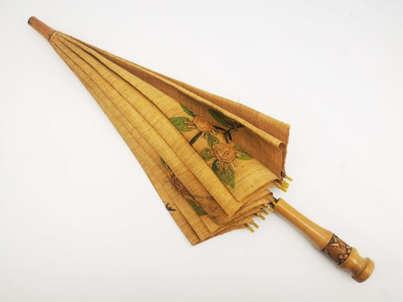 Antique Italian parasol umbrella, made in woven s… - image 10