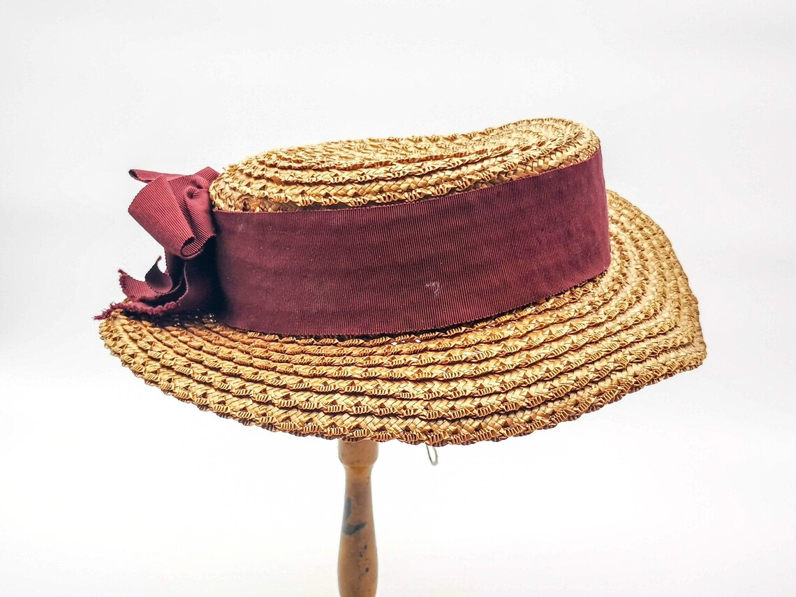 Antique Edwardian Era Straw Hat Boater for Young Woman Etsy