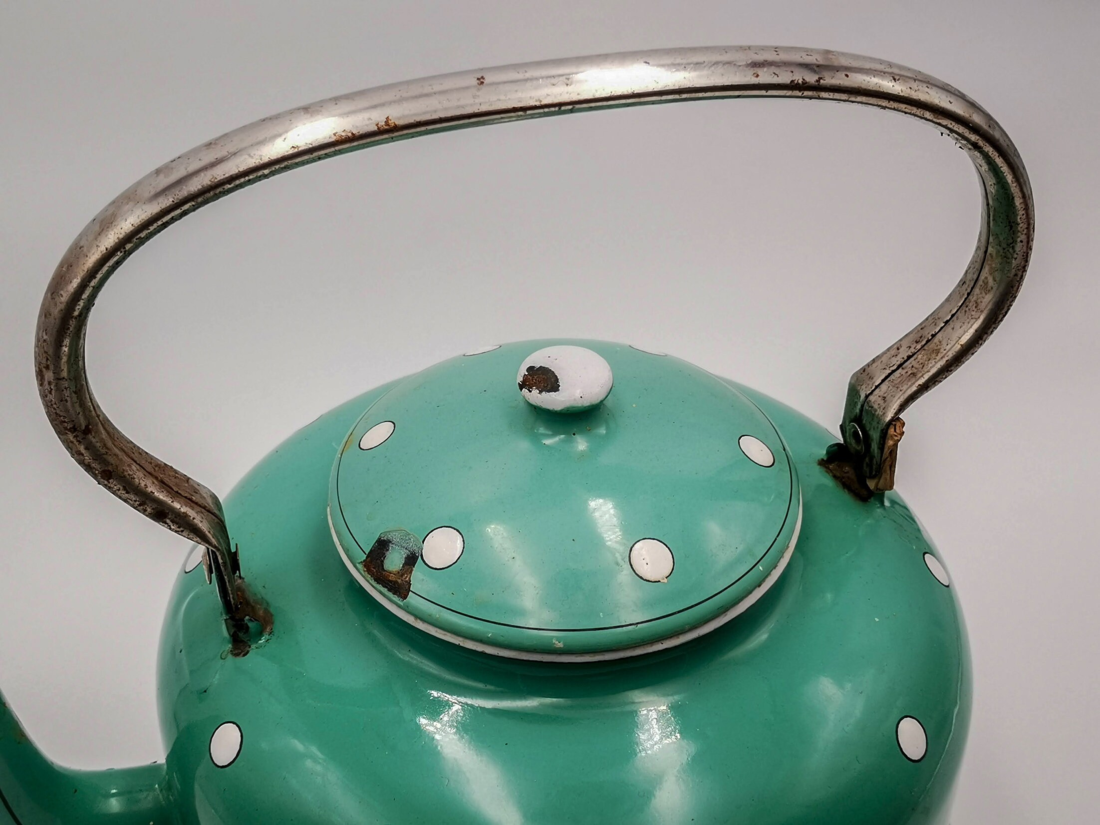 Antique French Enamel Kettle Enameled Large Teapot Jade Etsy UK