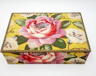 Antique Art Deco Fabric Box, Floral Boudoir Decor, Italian 1920s