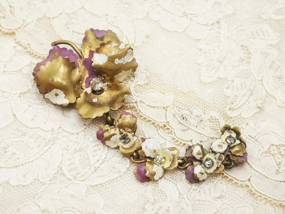 Antique French brooch, dangling pansies brooch, e… - image 7