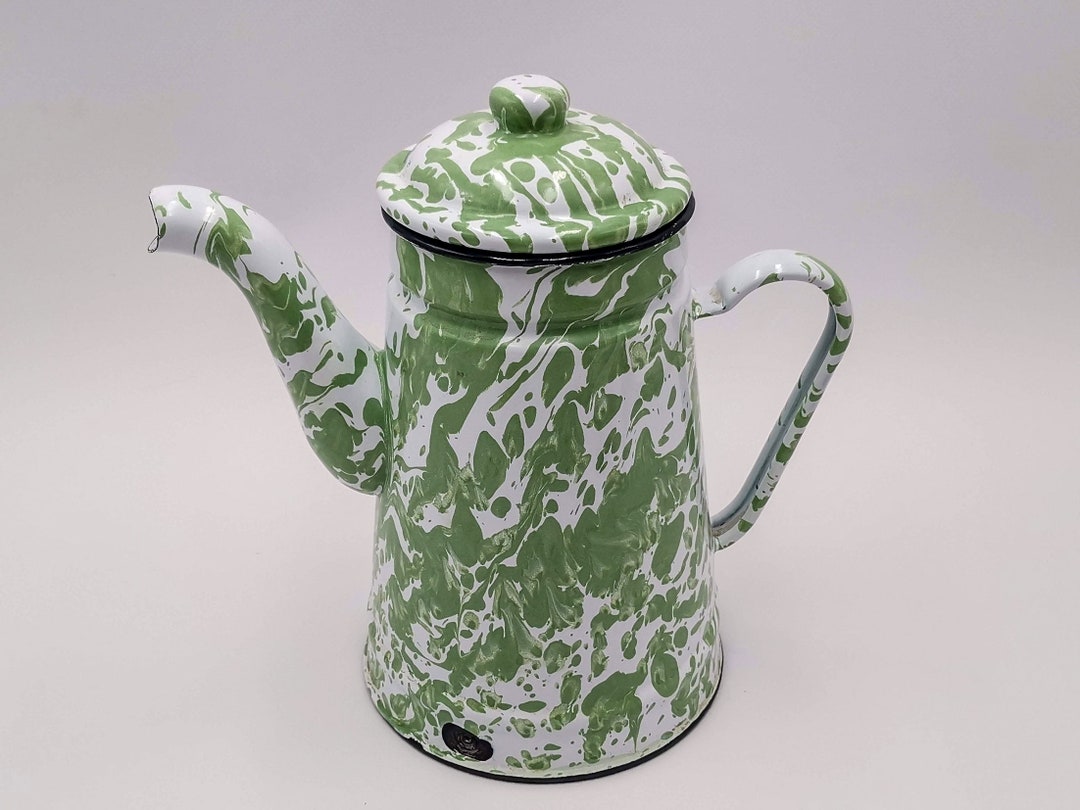 Antique Enamel French Coffee Pot Light Green Marbled Effect Etsy