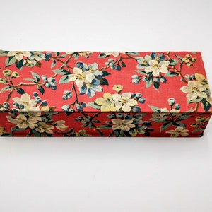 Antique FRENCH FABRIC gloves Box, pink Boudoir box with apple blossoms, Antique french fabric box, vintage french textile box years 1920&#39;s