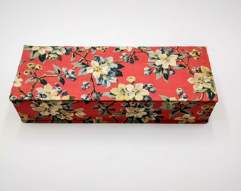 Antique French Fabric Box, Apple Blossom Boudoir Decor, 1920s