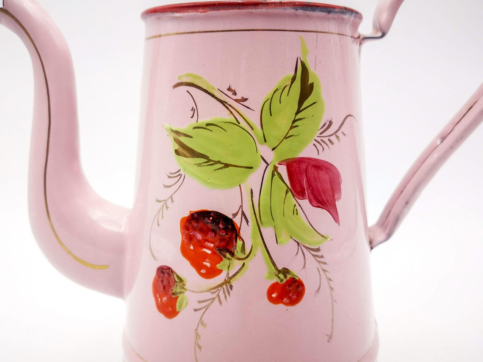 Antique Enamel French Coffee Pot Pink Coffee Pot No Lid Etsy