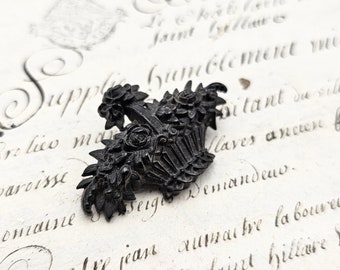 Antique French Mourning Brooch Gutta-Percha Roses Victorian Costume Jewelry