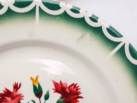 フランスアンティーク陶器　プレート 緑色装飾 フランスアンティーク陶器プレート 緑色装飾
