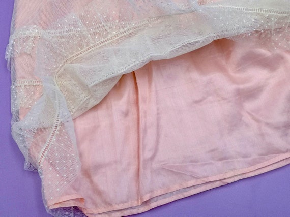 Antique French baby girl dress, pink silk and tul… - image 9