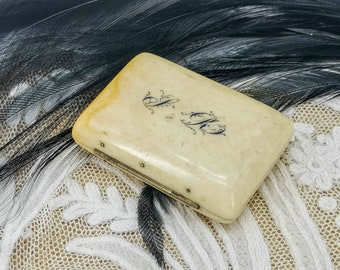 Antique French Celluloid Coin Wallet, Monogrammed SR, 1900s