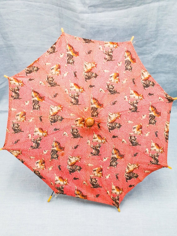 Antique French child parasol umbrella pink textile