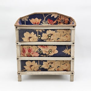 Antique French Haberdashery Cabinet with Floral Fabric Drawers - Vintage Boudoir Decor