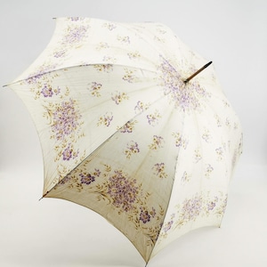 Antique French parasol, floral fabric in beige & purple, bakelite handle, Edwardian era parasol umbrella, vintage French parasol