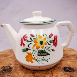 Antique French ceramic tea pot, Digoin model Esper, antique tea pot Digoin Sarreguemines, vintage french tea pot, dating to years 1940&#39;s