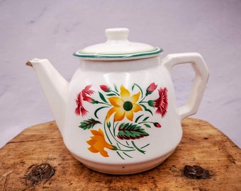 Antique French ceramic tea pot, Digoin model Esper, antique tea pot Digoin Sarreguemines, vintage french tea pot, dating to years 1940's