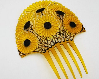 Antique French galalith hair comb signed Auguste Bonaz, Art Decò collectible hair accessories