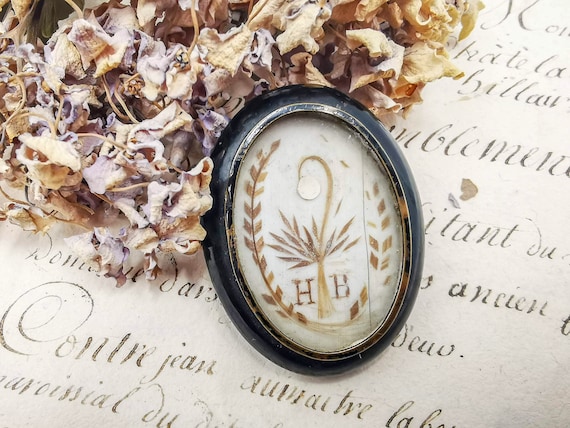 Broche De Deuil Vintage Napoléon III En Verre Noir - Bijou Ancien à Fleur, Occasion