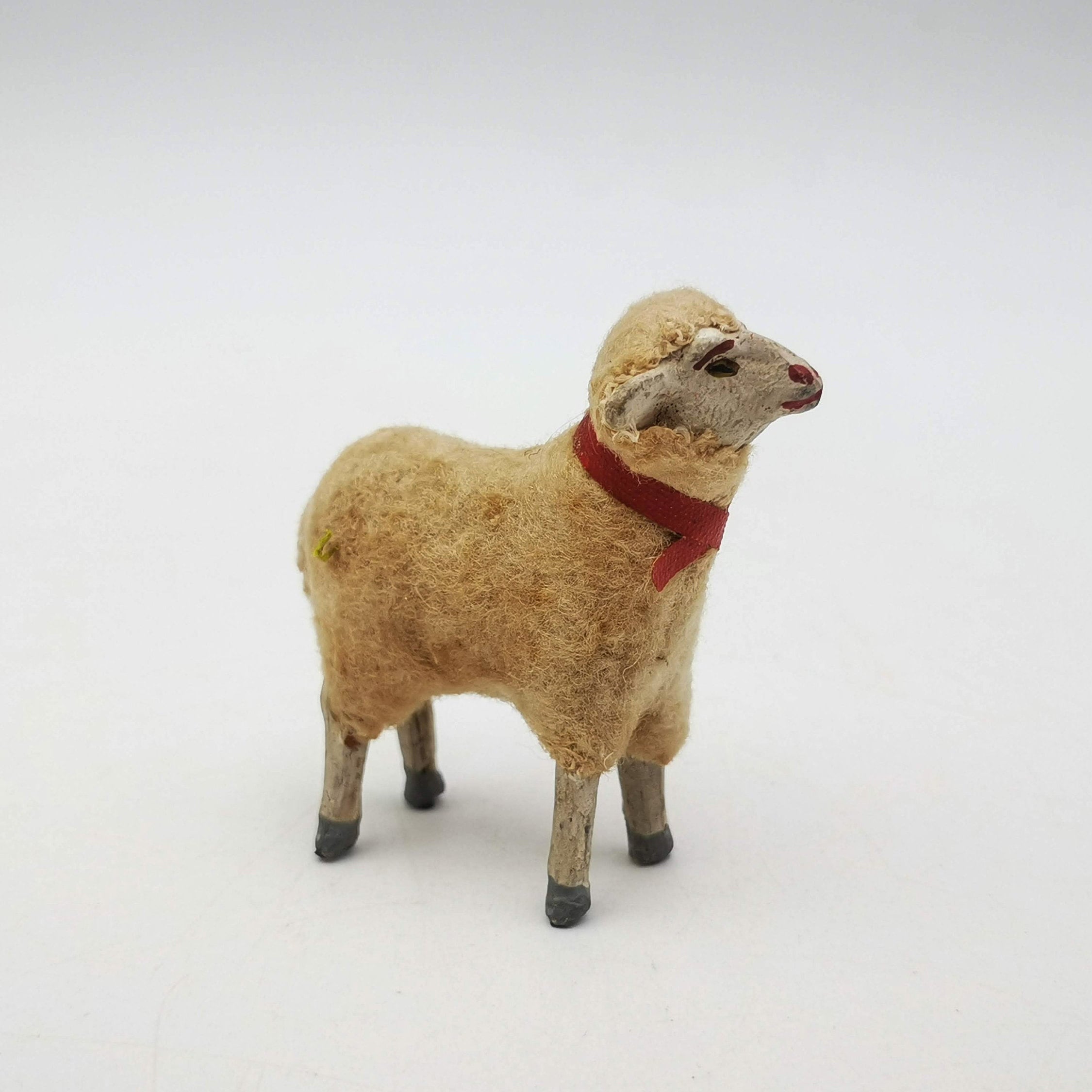 Antique German Wooly Sheep Figurines, Erzgebirge Christmas Putz
