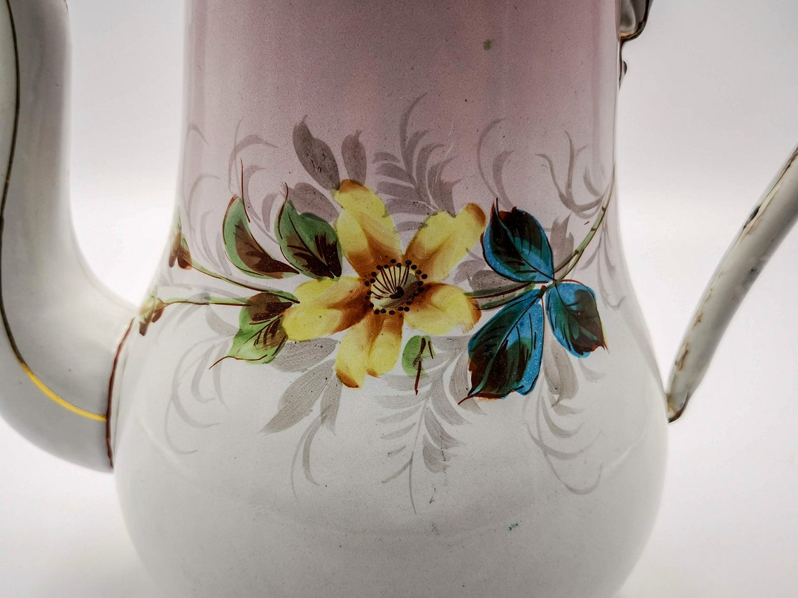Antique Enamel Coffee Pot Pale Pink Shades & Decoration of Etsy