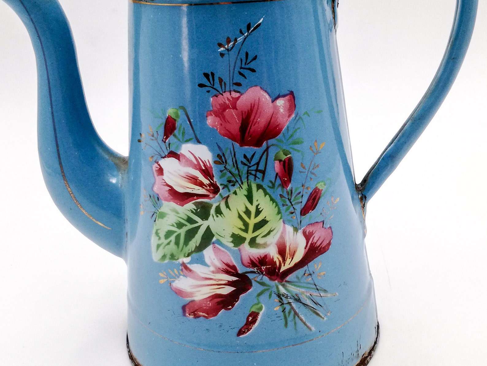 Antique Enamel French Coffee Pot Light Blue and Airbrushed Etsy