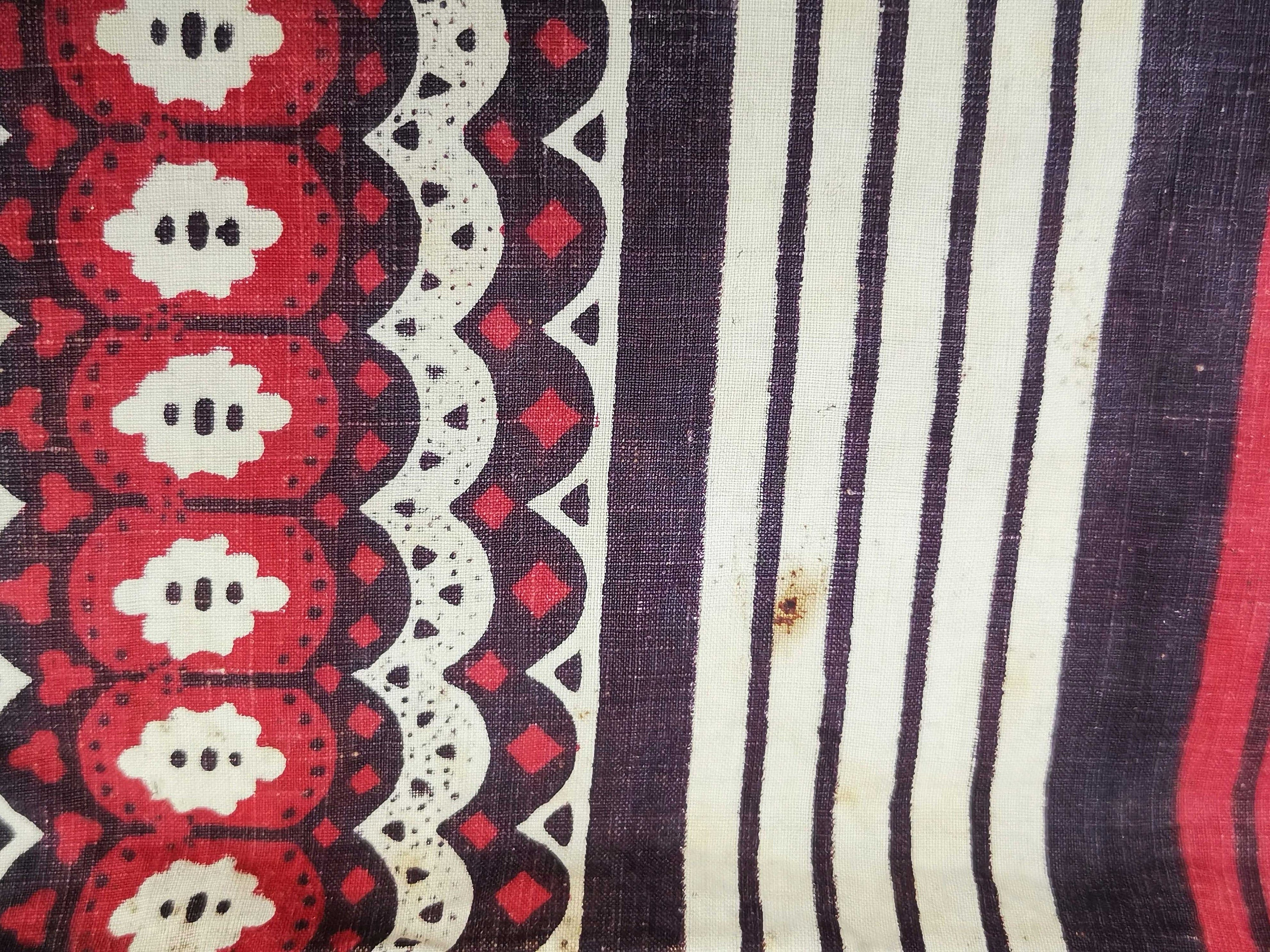 Antique French Cotton Head Scarf, Block Printed Collectible Square